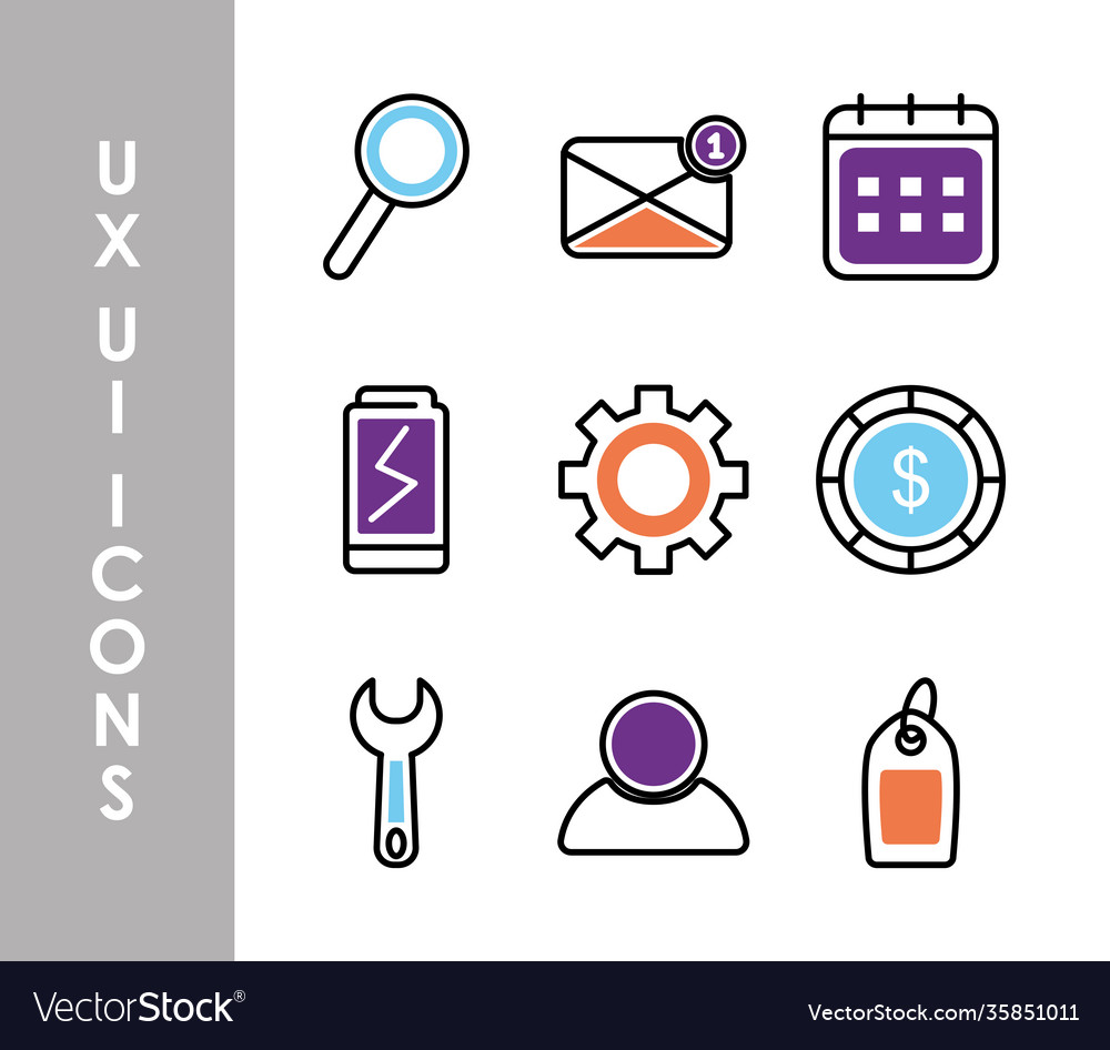 Ui ux icons set half line color style Royalty Free Vector