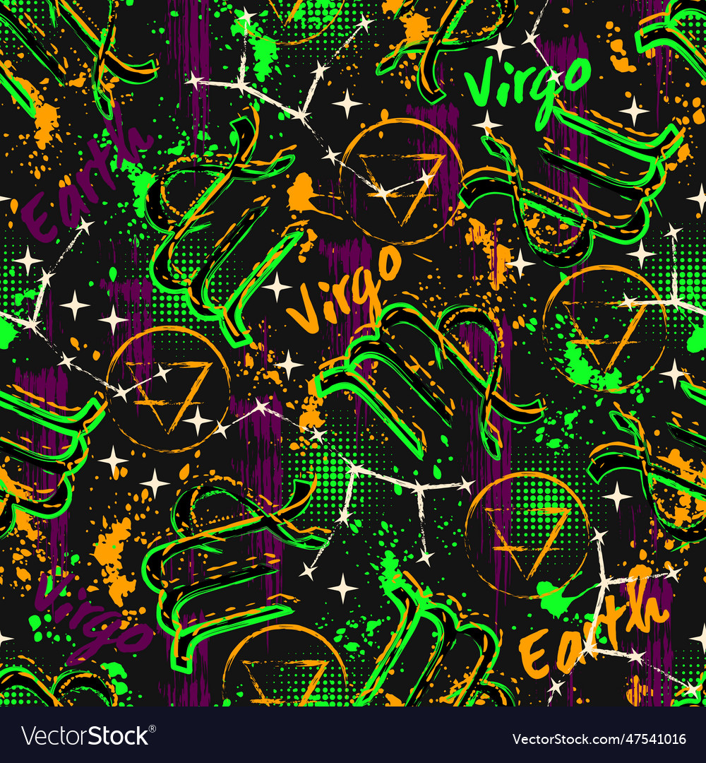 Grunge modern pattern with zodiac sign virgo Vector Image