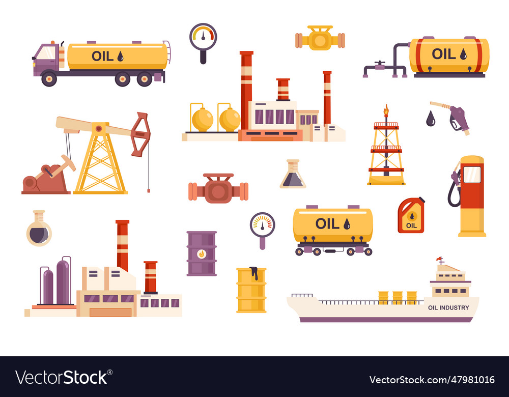 Oil industry bundle of flat scenes fuel Royalty Free Vector