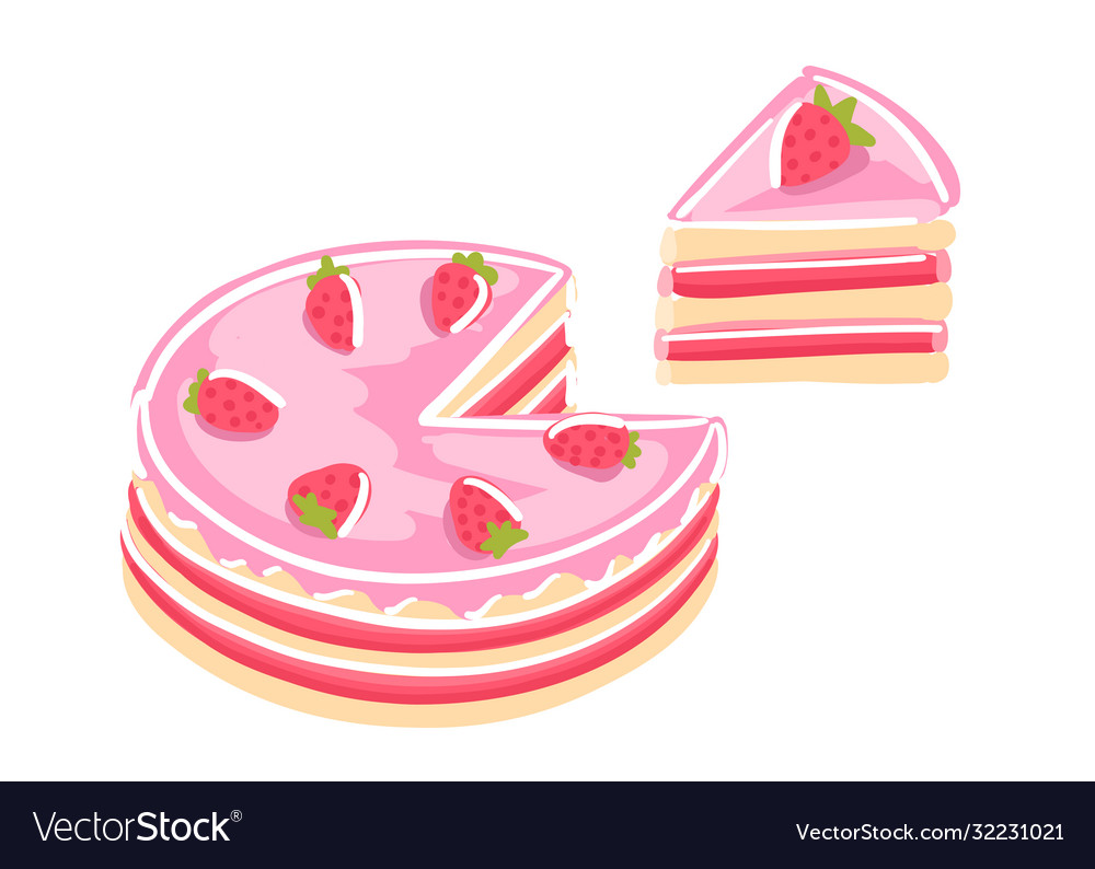 Cake with strawberries sweet dessert piece Vector Image