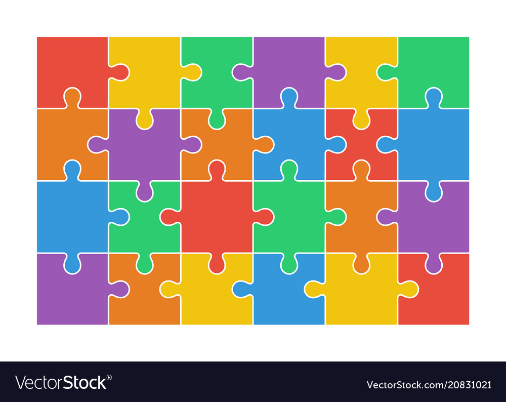 Jigsaw puzzle set of 24 colorful pieces Royalty Free Vector