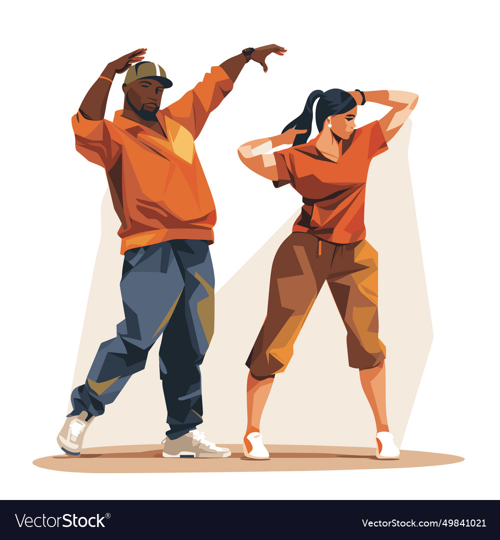 Multicultural dancers performing hip-hop moves Vector Image