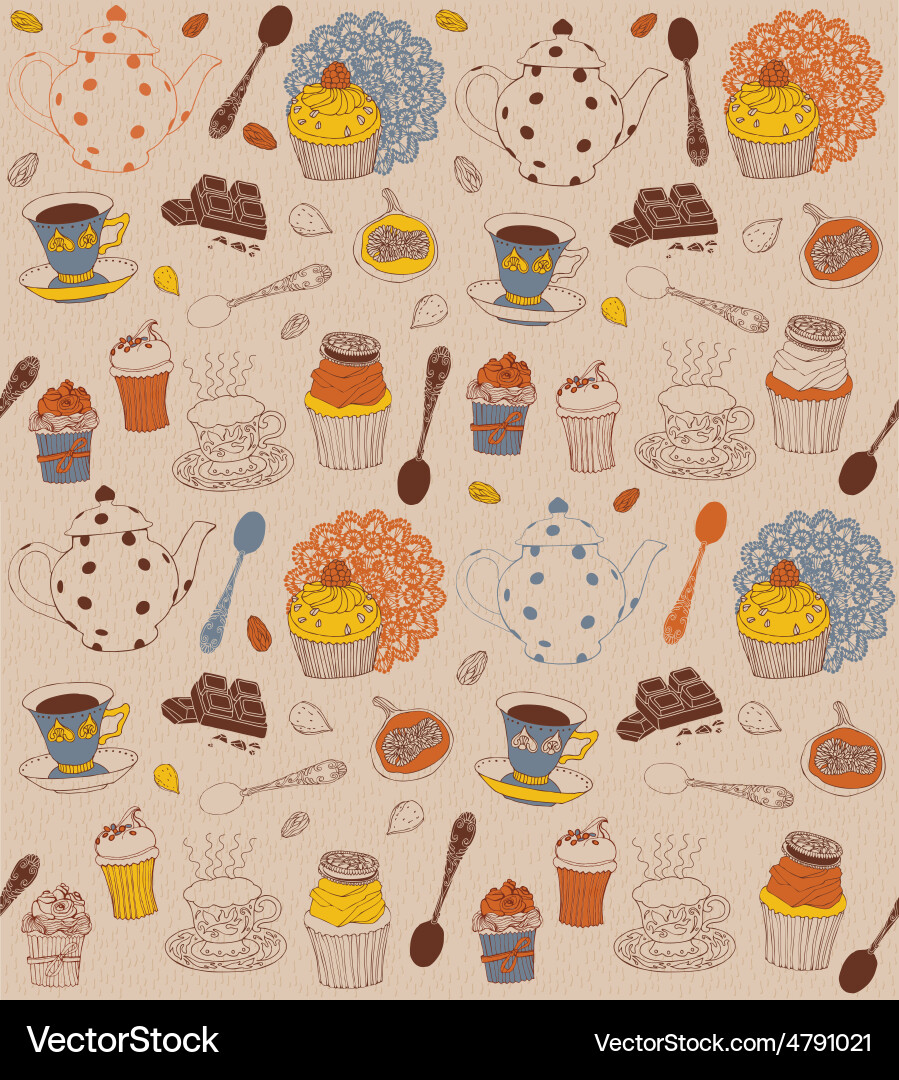 Tea and sweets seamless pattern Royalty Free Vector Image