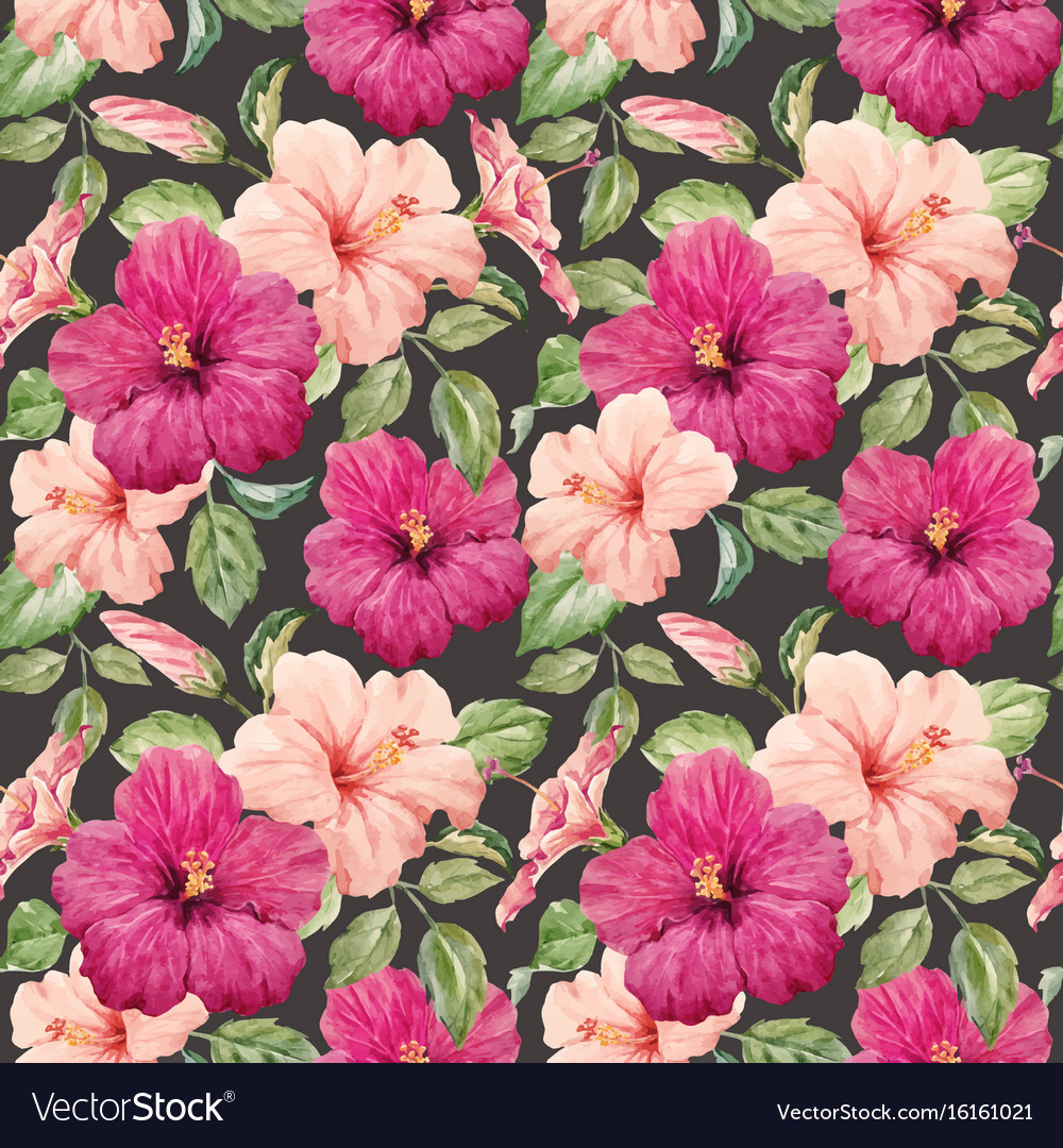Watercolor tropical hibiscus pattern