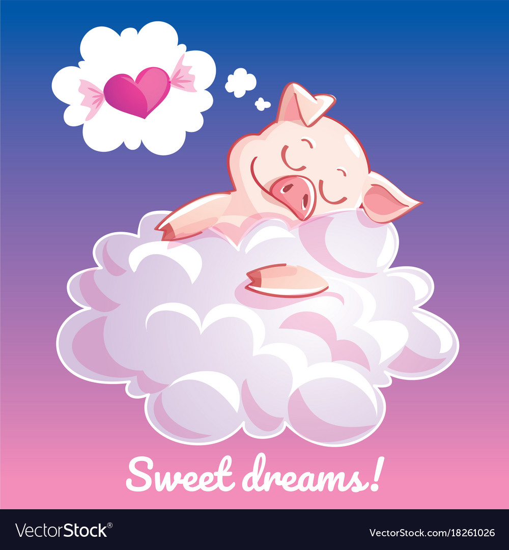 Greeting card with a cartoon pig on the cloud Vector Image