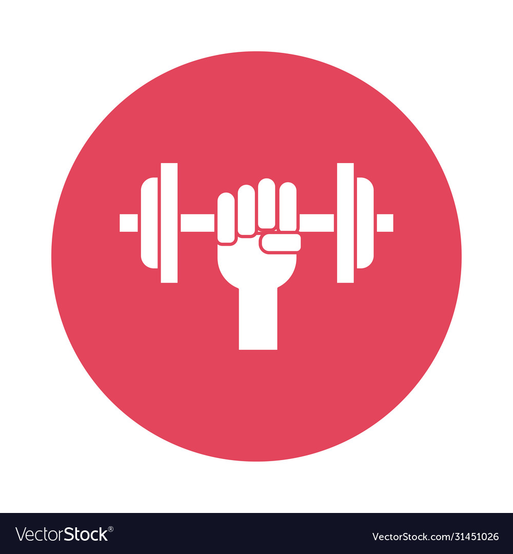 Hand lifting dumbbell silhouette block style icon Vector Image