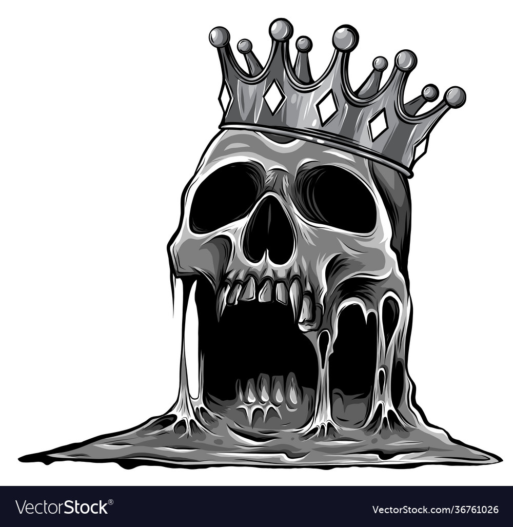 Monochromatic Hand Drawn King Skull Wearing Crown Vector Image