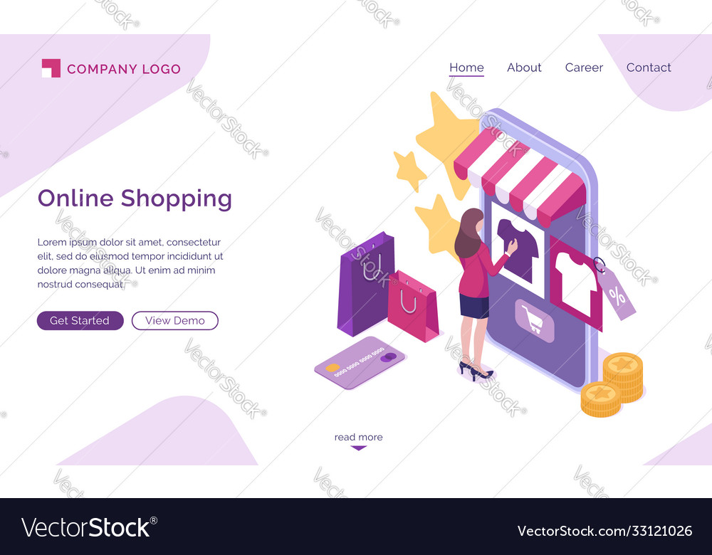 Online shopping isometric landing page web banner Vector Image