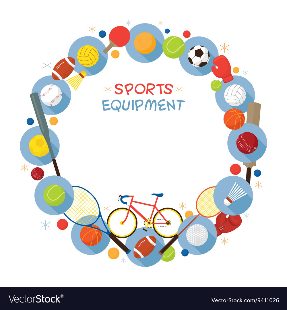 Sports equipment flat icons frame Royalty Free Vector Image