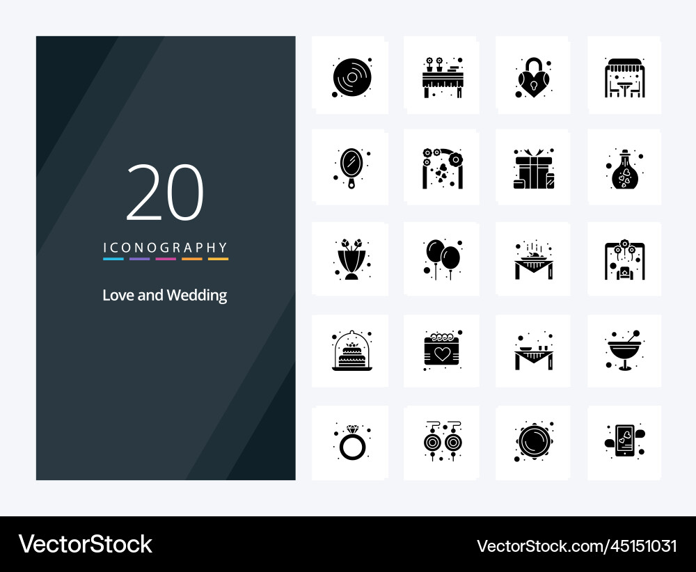 20 wedding solid glyph icon for presentation Vector Image