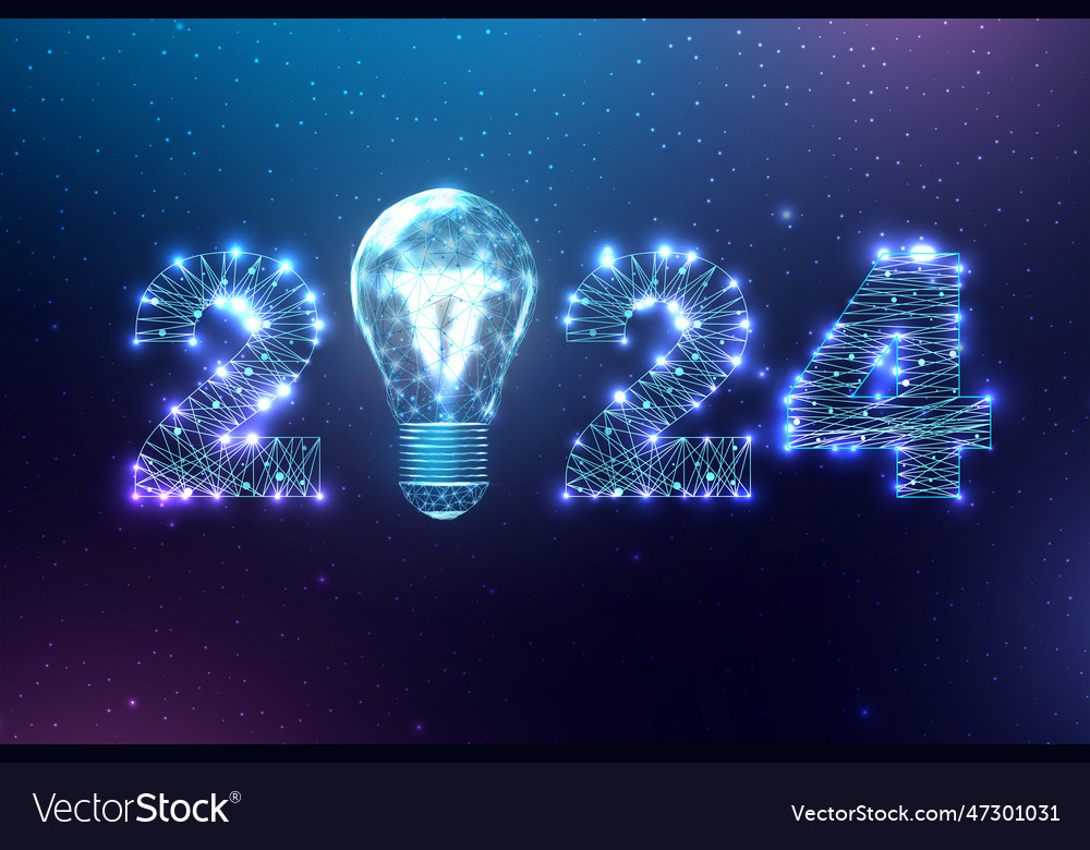 Happy New Year 2024 Greeting Card Low Poly Style Vector Image