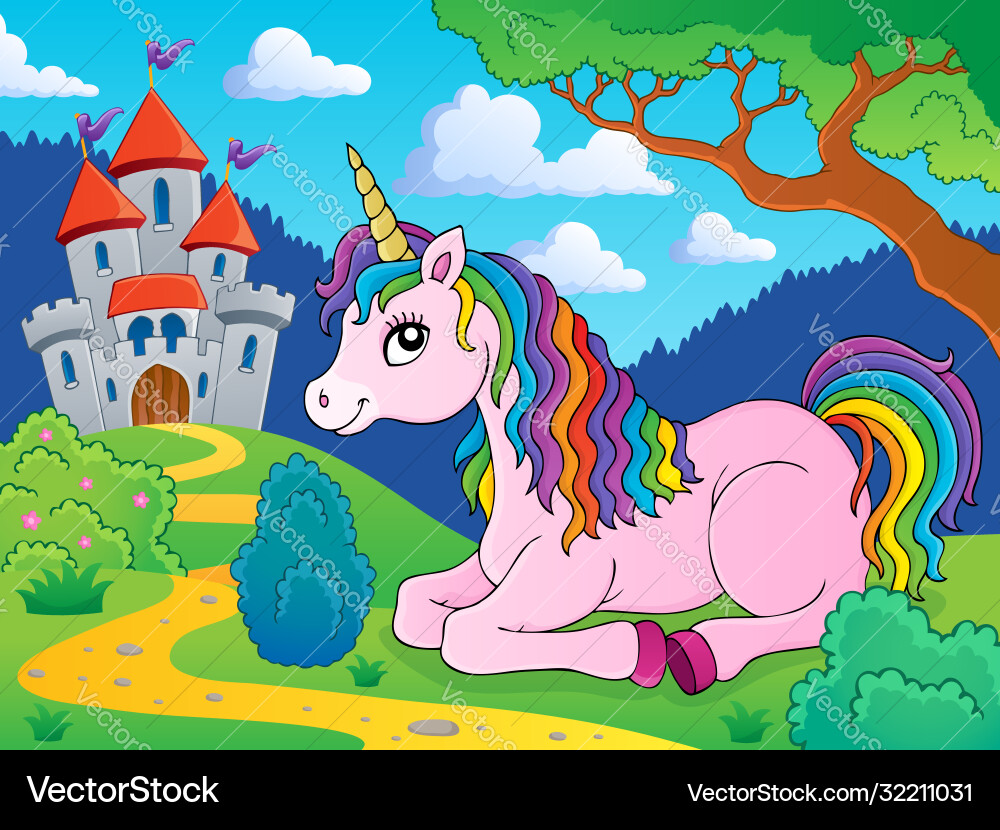 Lying unicorn theme image 3 Royalty Free Vector Image