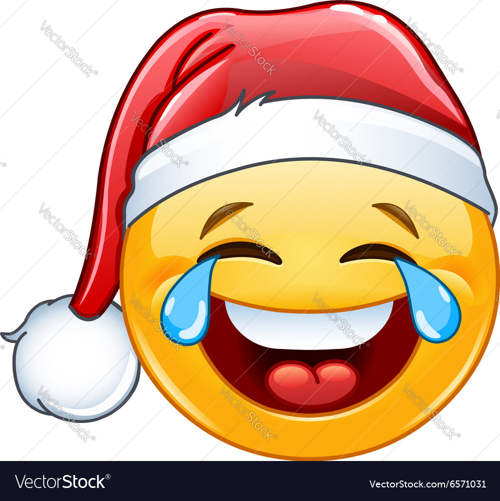 Tears Joy Emoticon With Santa Hat Royalty Free Vector Image 5199