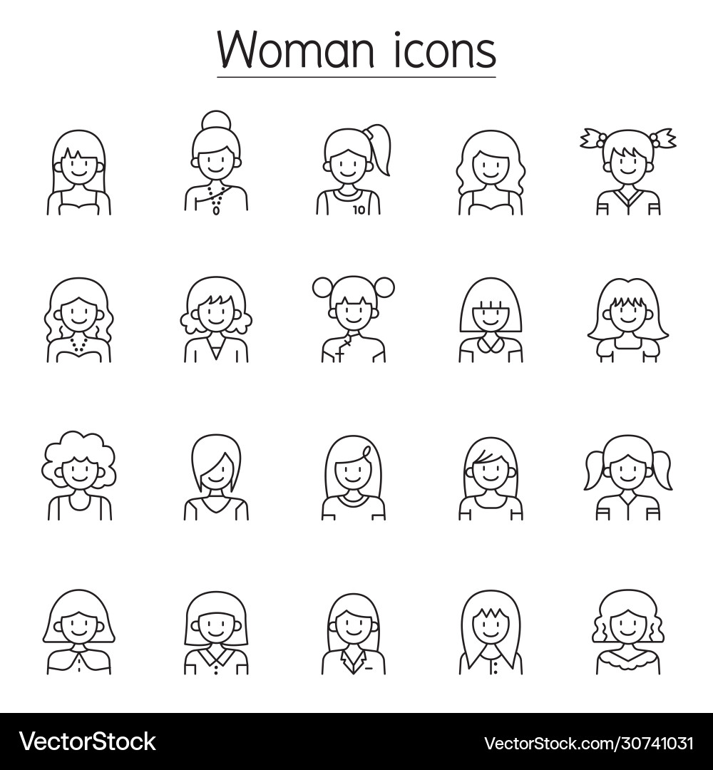 Woman icon set in thin line style Royalty Free Vector Image
