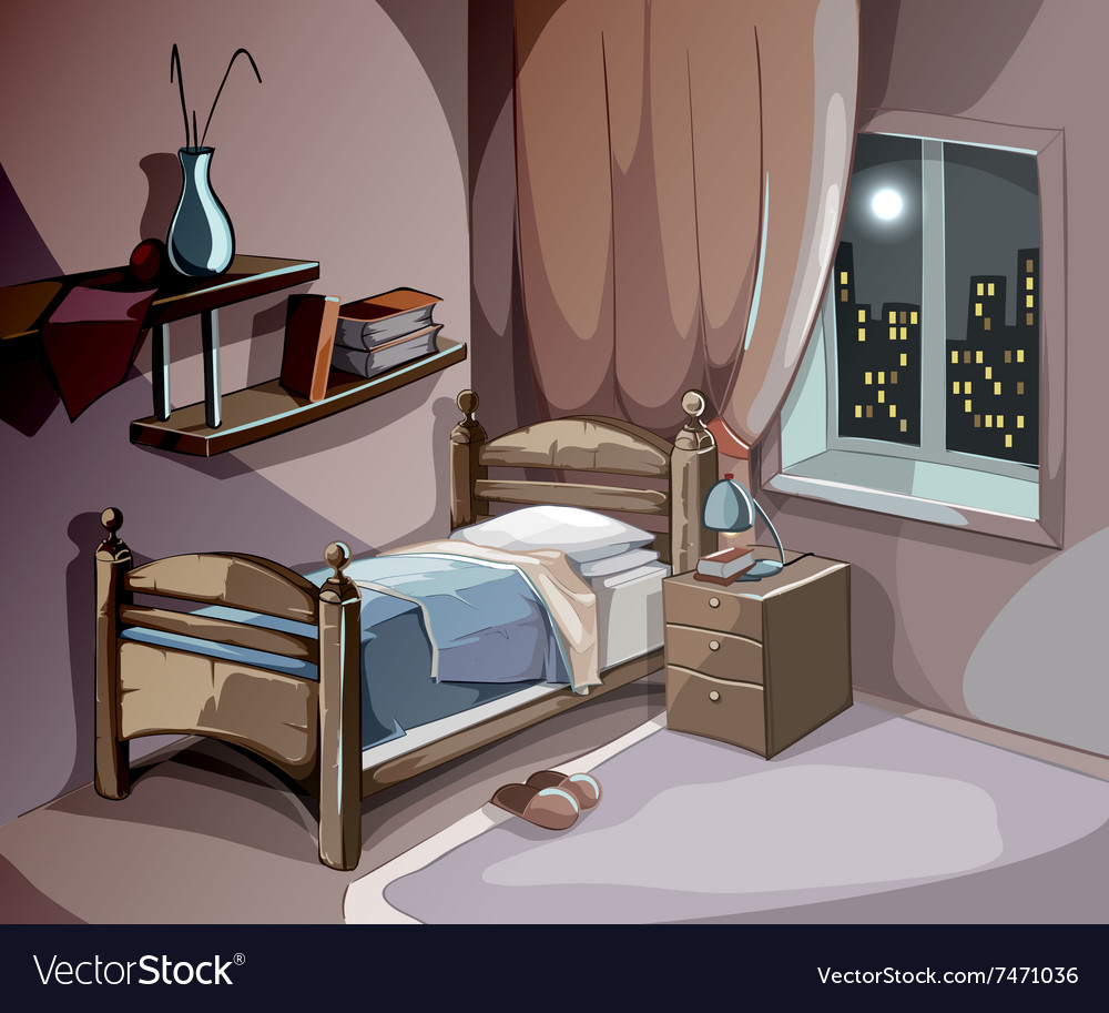 Bedroom Interior At Night In Cartoon Style Vector Image 6673