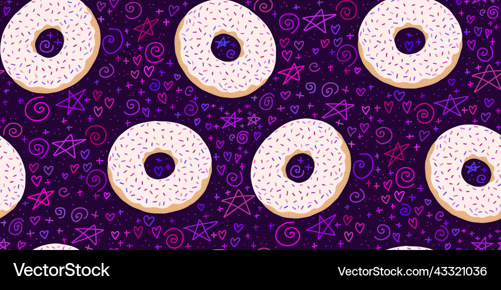 Donuts seamless pattern on a dark background Vector Image