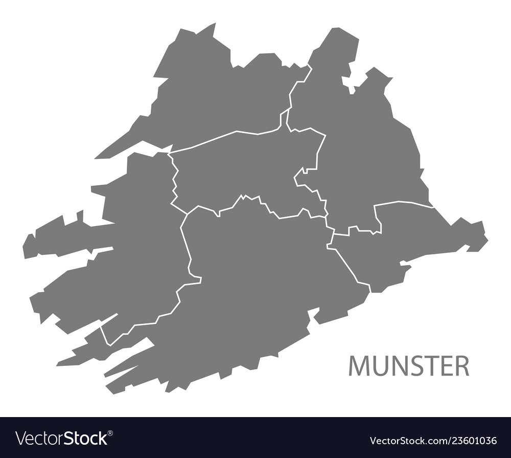 Munster With Counties Ireland Map Grey Vector 23601036 