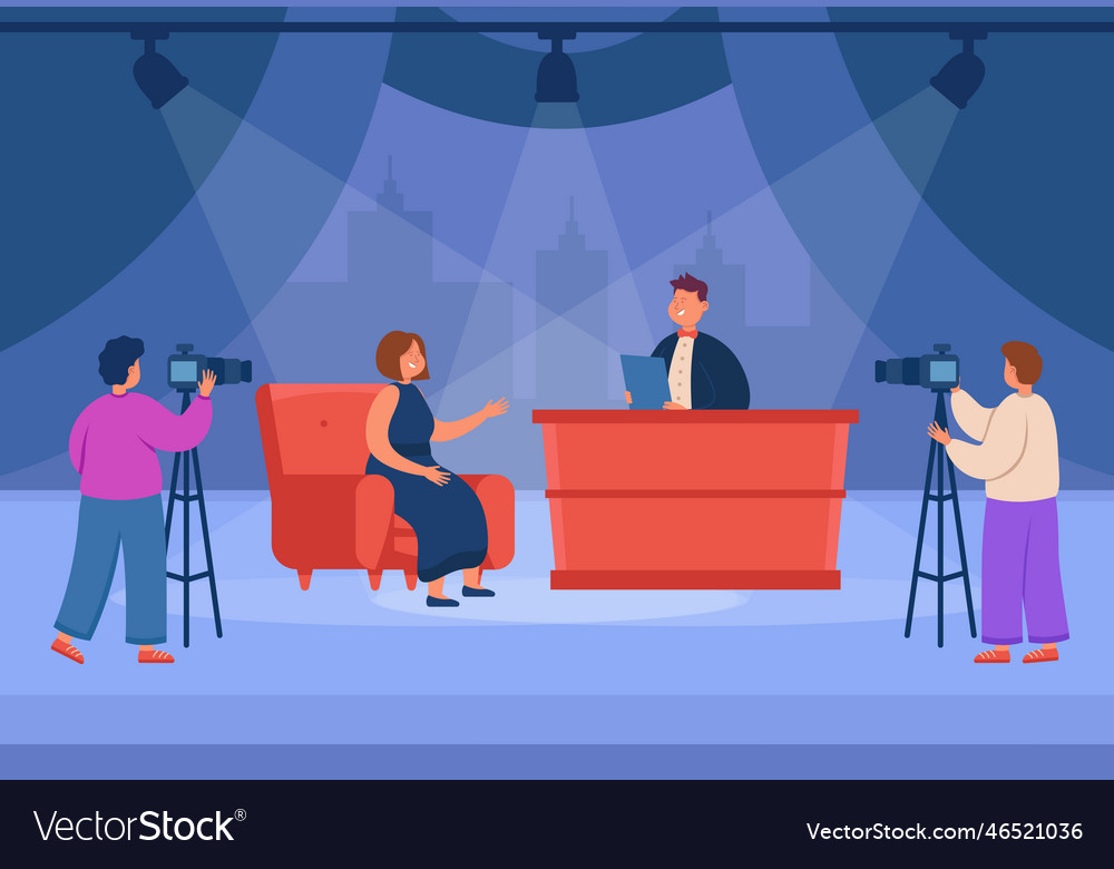 Tv talk show with female celebrity flat Royalty Free Vector