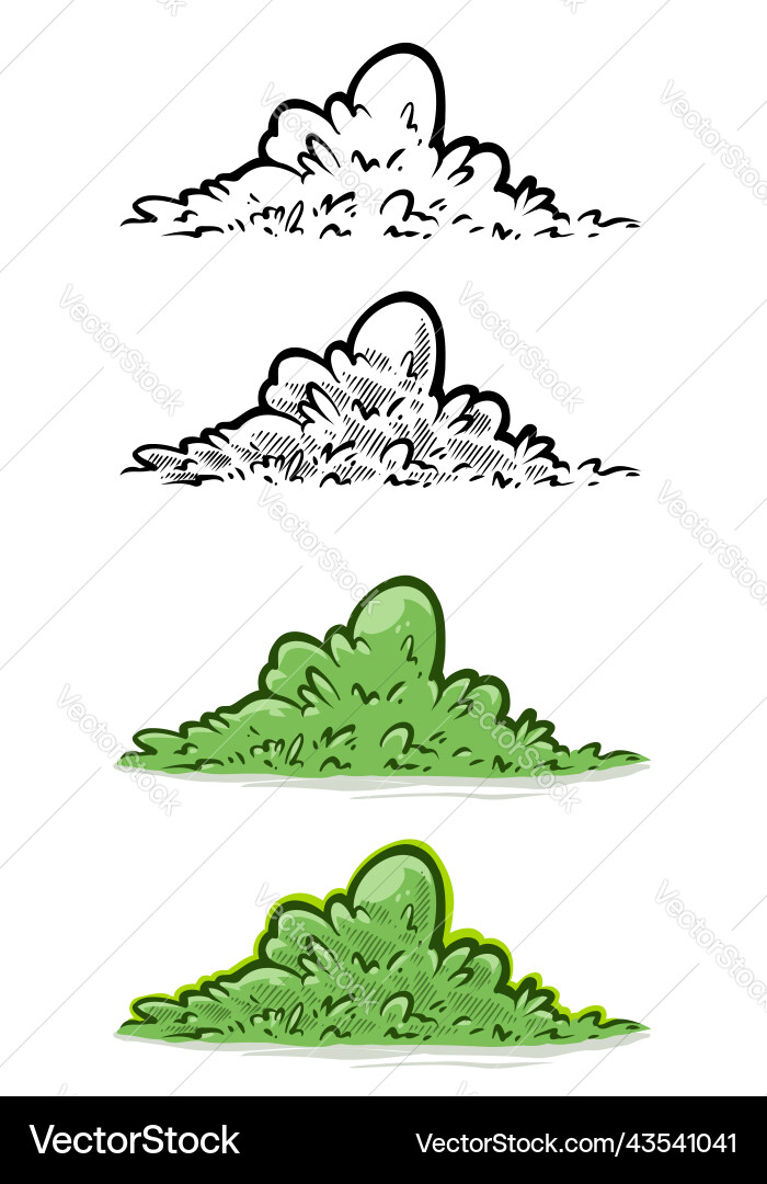 Cartoon green small bush icon set Royalty Free Vector Image