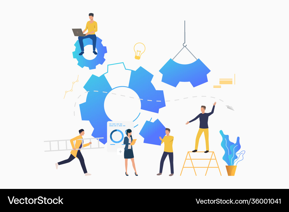 Cogwheels and businesspeople working Royalty Free Vector