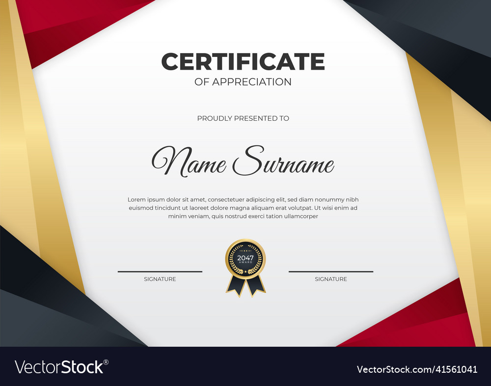 Modern gradient red black gold certificate design Vector Image