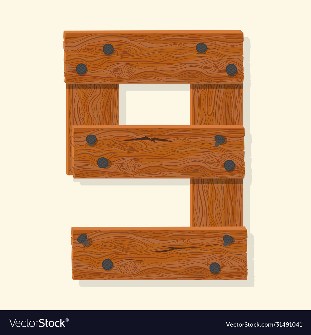 Wood number wooden plank numeric font held with Vector Image