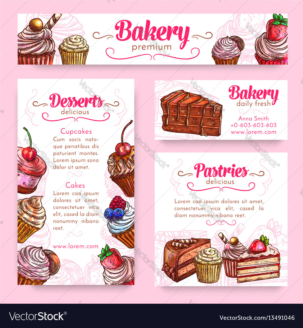 Bakery and pastry desserts banner template set Vector Image