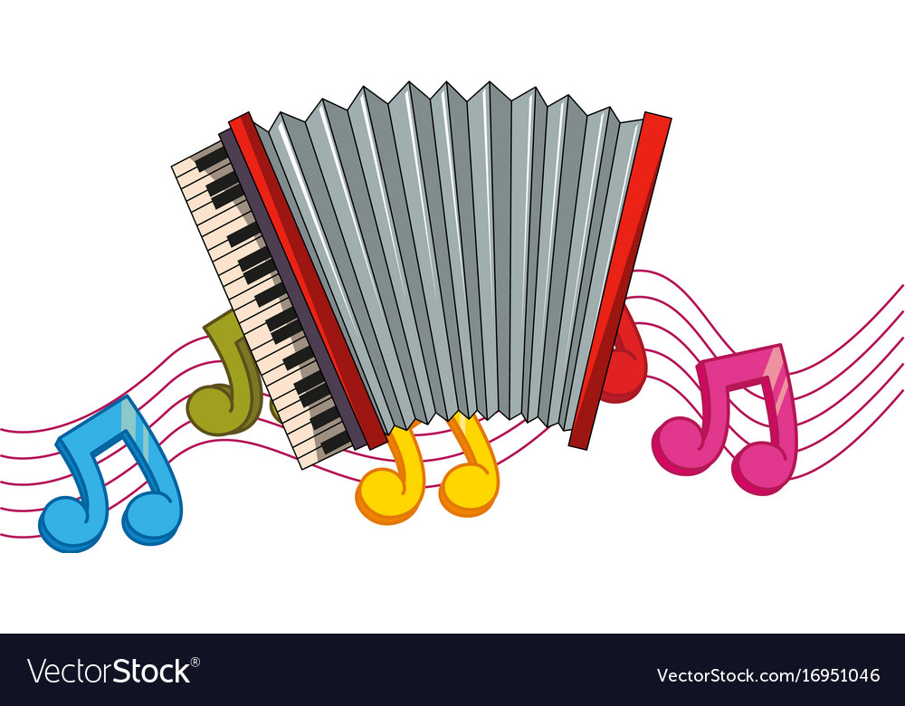 Classic accordion with music notes in background Vector Image