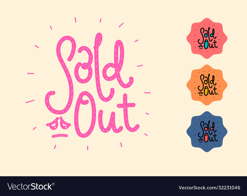 Sold out red pink doodle hand-drawn cartoon stamp Vector Image