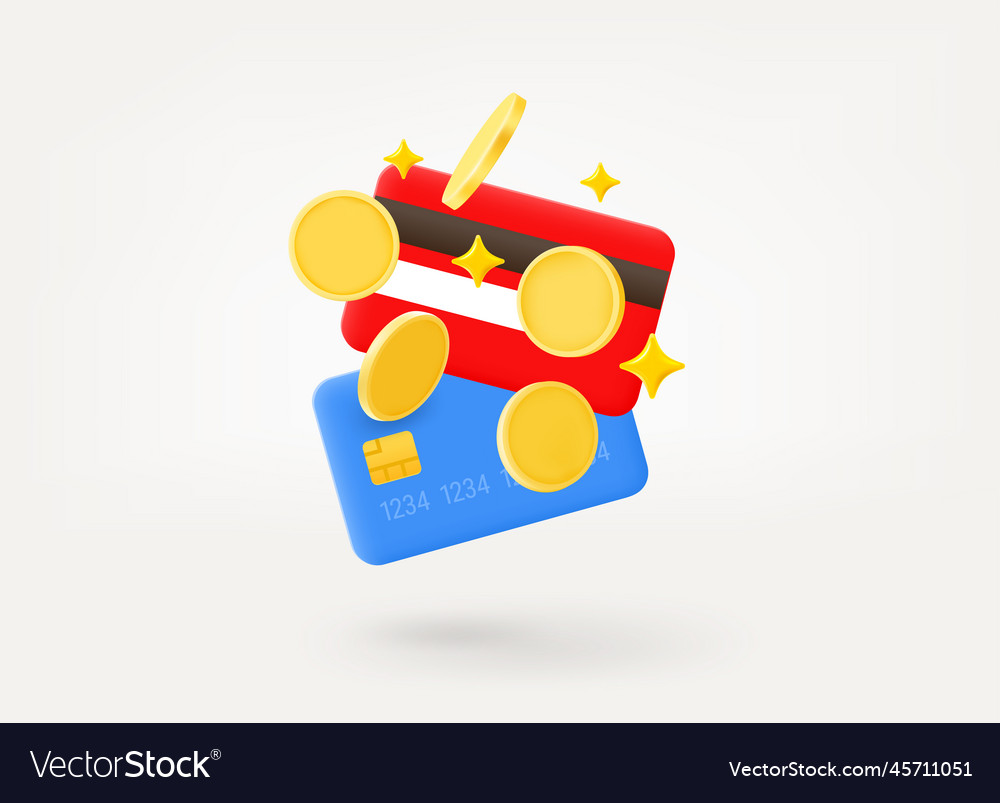 Falling gold coins and credit cards isolated Vector Image