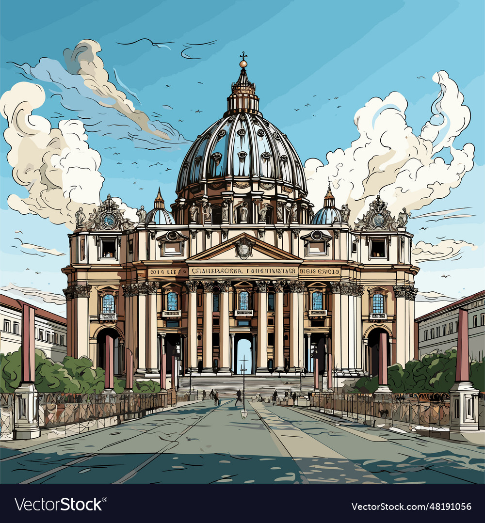 Basilica of saint peter hand-drawn comic Vector Image