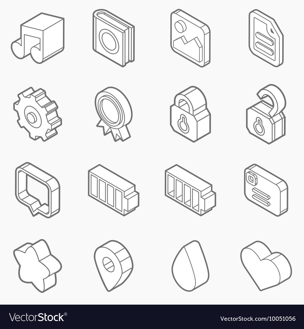 Isometric outline icons 3d pictograms