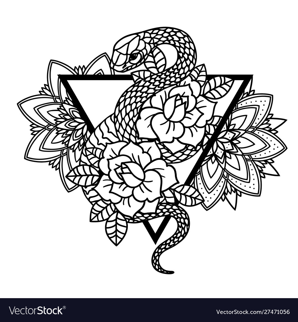 Tattoo with rose and snake sacred geometry Vector Image