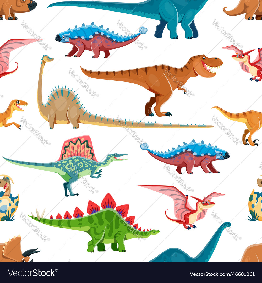 Cartoon dinosaur comic characters seamless pattern