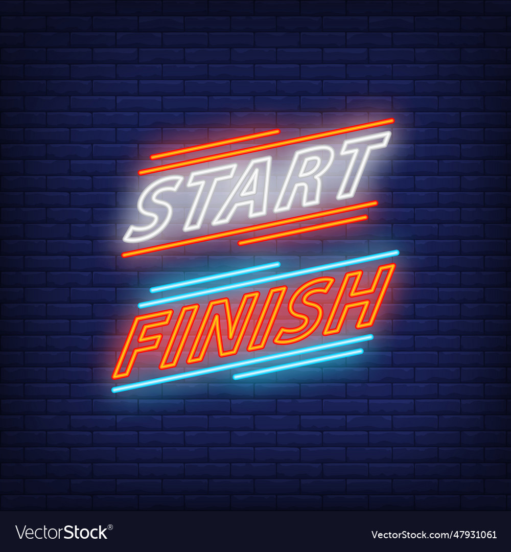 start-and-finish-inscription-neon-sign-royalty-free-vector