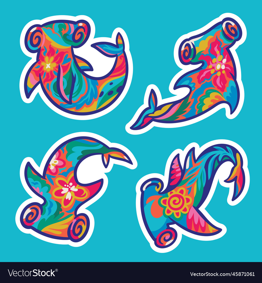 Sticker collection hammerhead sharks Royalty Free Vector