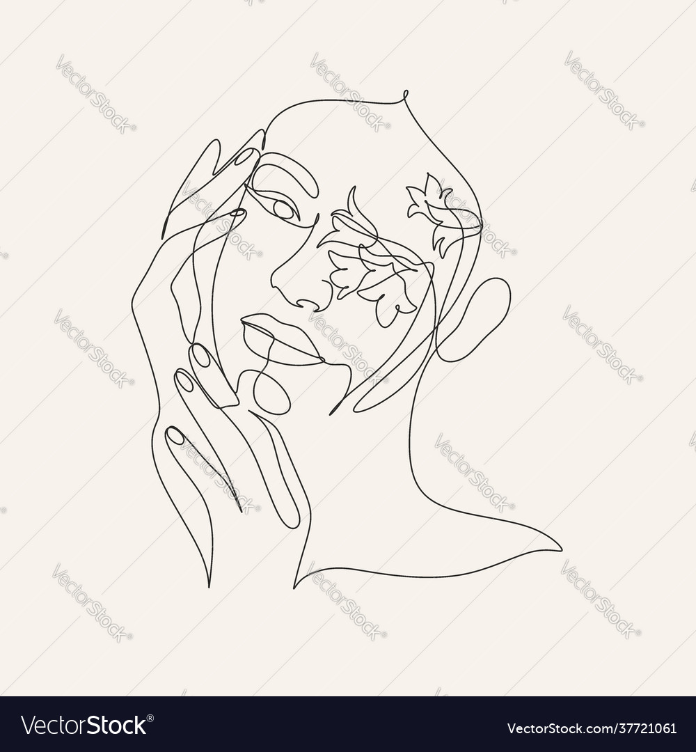 Surreal face continuous line drawing face Vector Image