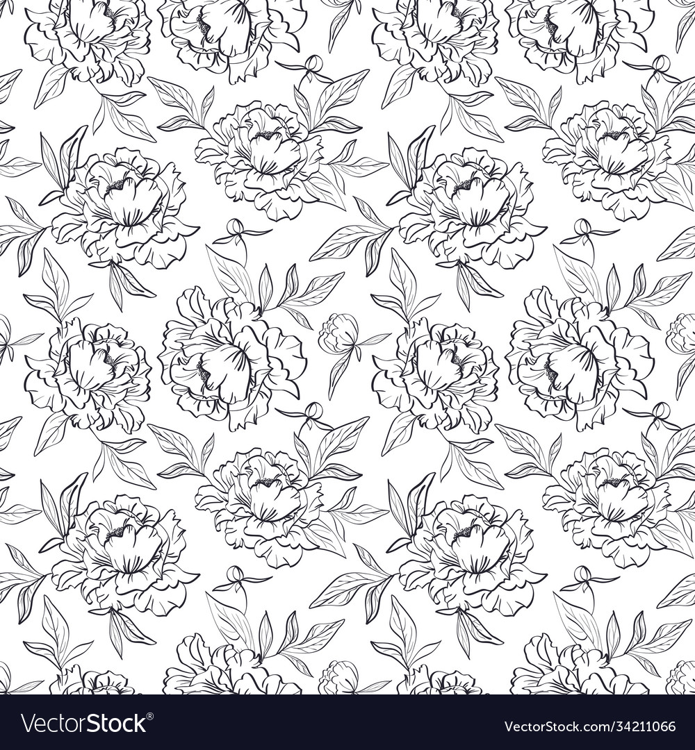 Black and white floral seamless pattern Royalty Free Vector