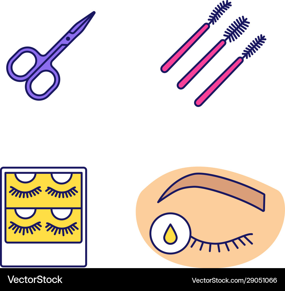 Eyelash extension color icons set Royalty Free Vector Image
