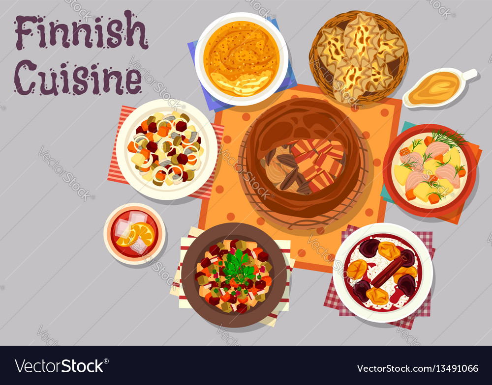 Finnish cuisine traditional dishes icon design