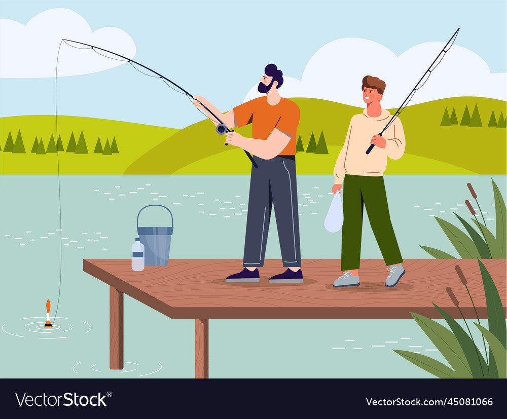 Men at fishing Royalty Free Vector Image - VectorStock