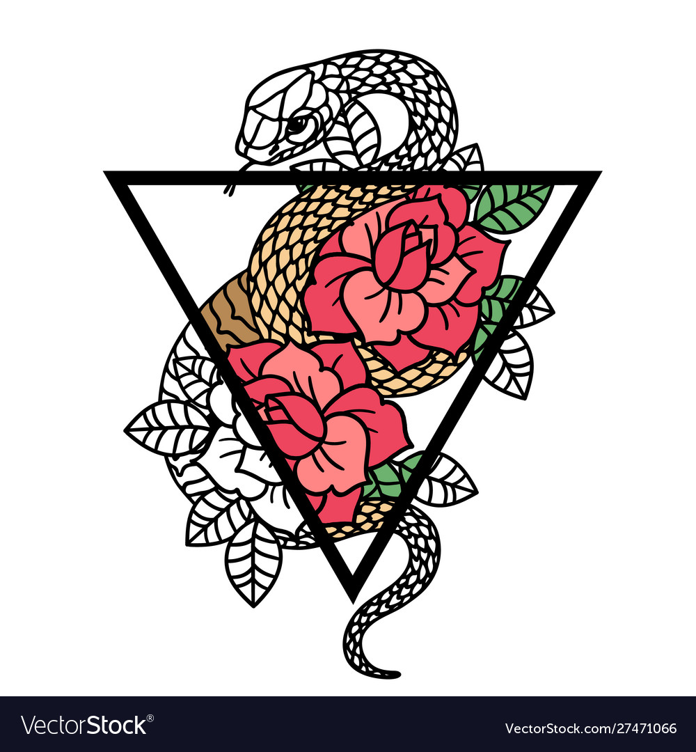 Tattoo with rose and snake with sacred geometry Vector Image