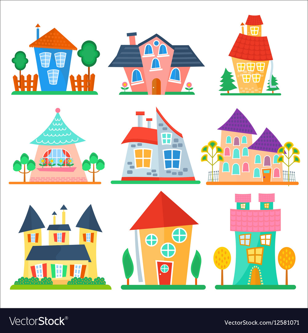 Cute cartoon houses collection funny colorful kid Vector Image