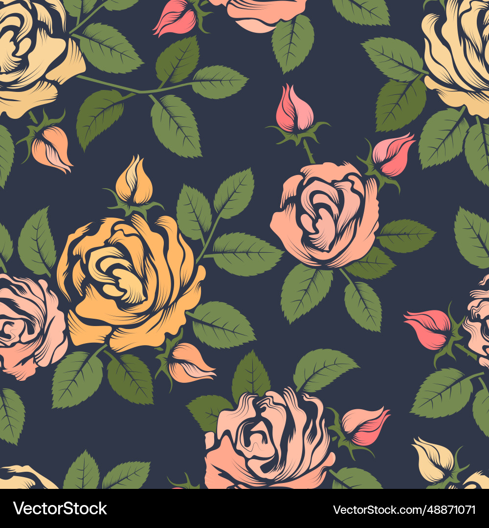 Roses flower seamless pattern Royalty Free Vector Image