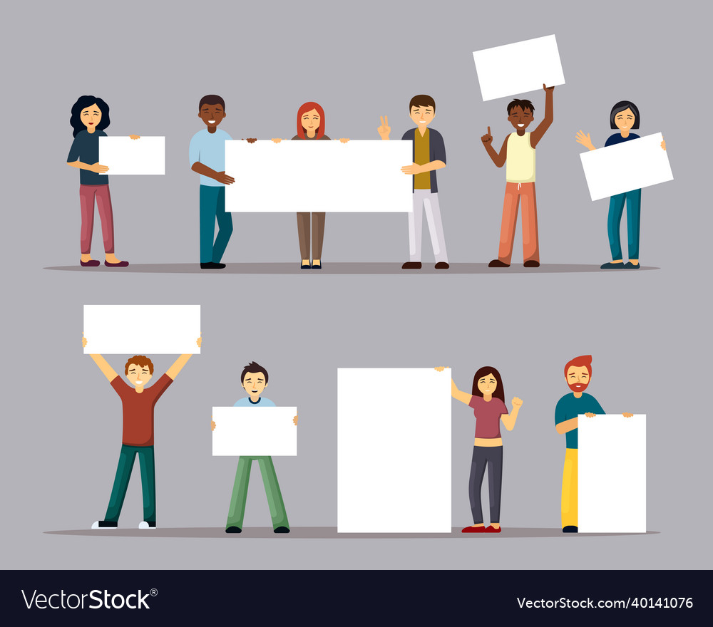 Cheerful multinational people with blank posters Vector Image