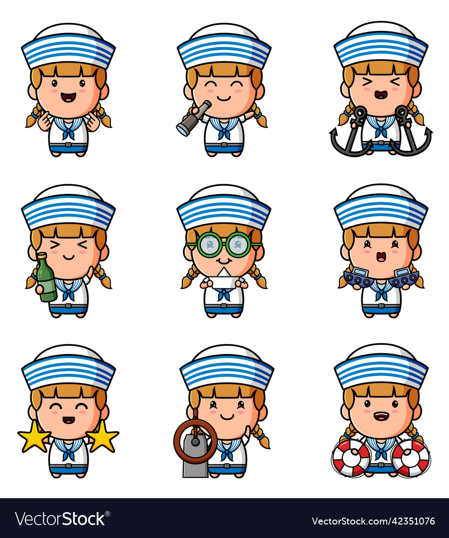 Collection of the mascot cute sailor girl bundle Vector Image