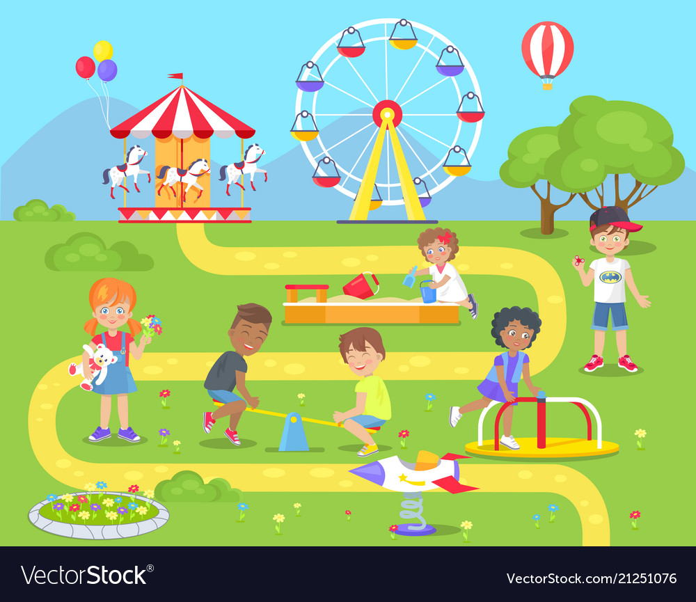 Happy children spend spare time at playground Vector Image