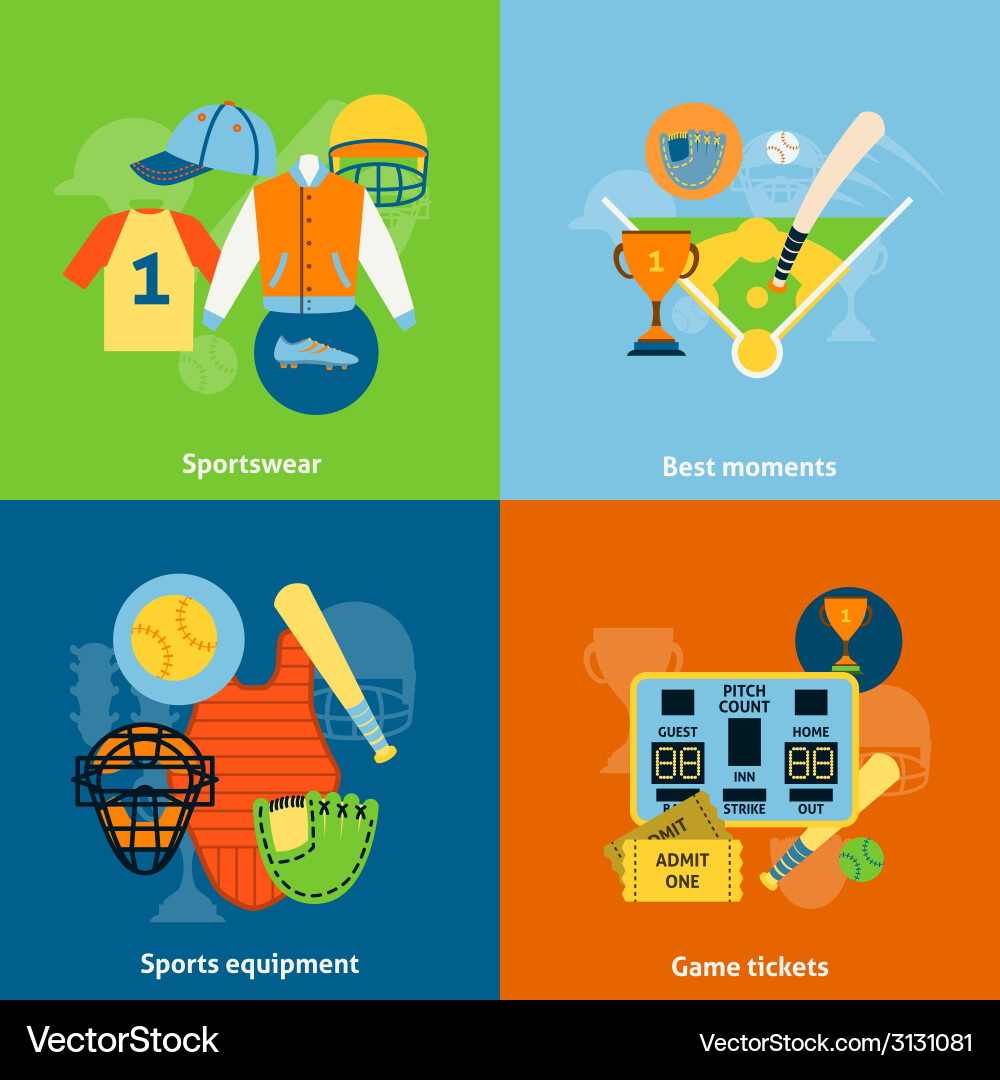 Baseball flat icons composition print Royalty Free Vector