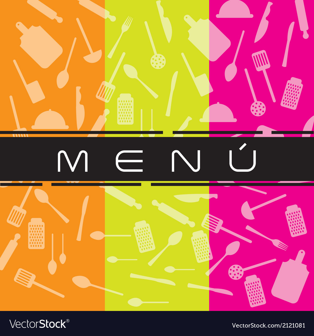 Colorful menu with elements kitchen background Vector Image