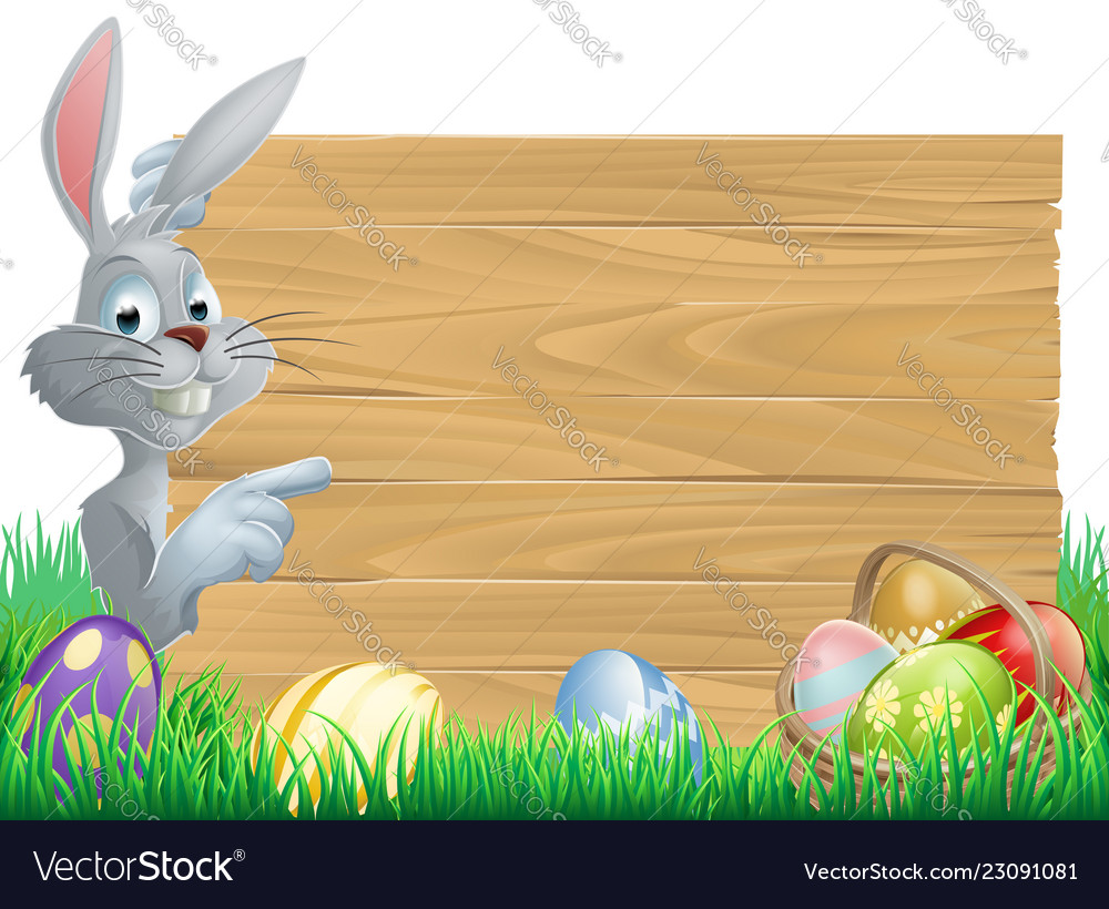 Easter bunny eggs and sign Royalty Free Vector Image